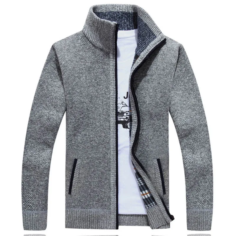 Light Gray Мужской осенний толстый Модный деловой Повседневный свитер кардиган мужской брендовый облегающий вязаный свитер теплая зимняя верхняя одежда кардиган свитер - Цвет: Light Gray