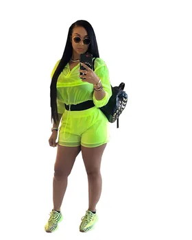 

Spring Summer Women Two Piece Set Top and Pants Plus Size Outfits Tracksuit Sweatsuit Outfit Solid Color Mesh Active Sets