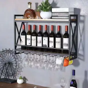 

Wall Mount Wine Rack Wine Bottle Metal Shelf Glasses Goblet Holder Home Bar Christmas Decoration Storage Holder Rack