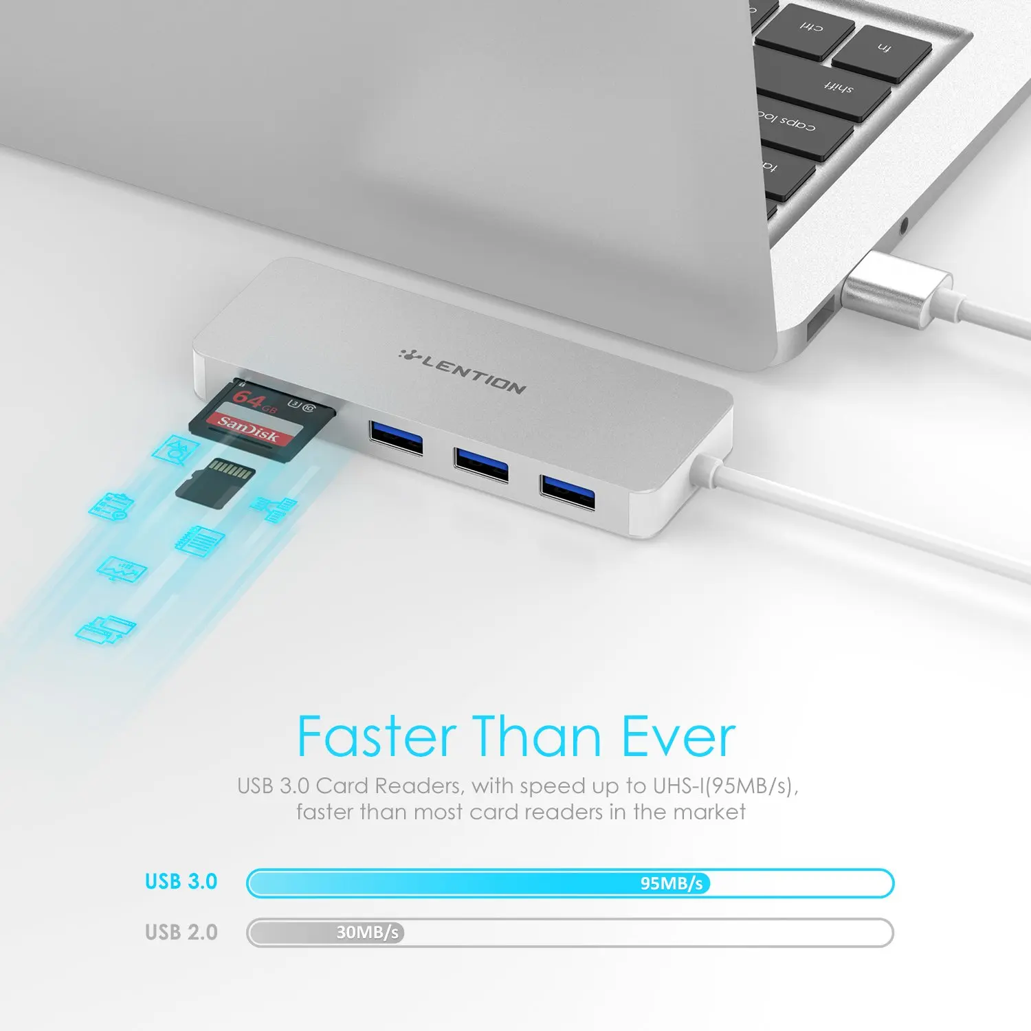 3-Порты и разъёмы USB 3,0 Тип, USB концентратор с SD/микро SD кард-ридер адаптер объектива для камер Micro SDXC, Micro SDHC/SD/UHS-I карты, Порты и разъёмы адаптер для MacBook Air