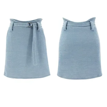 

Woman's High Waist Denim Skirt Harajuku College Student A word Short Skirt with Belt