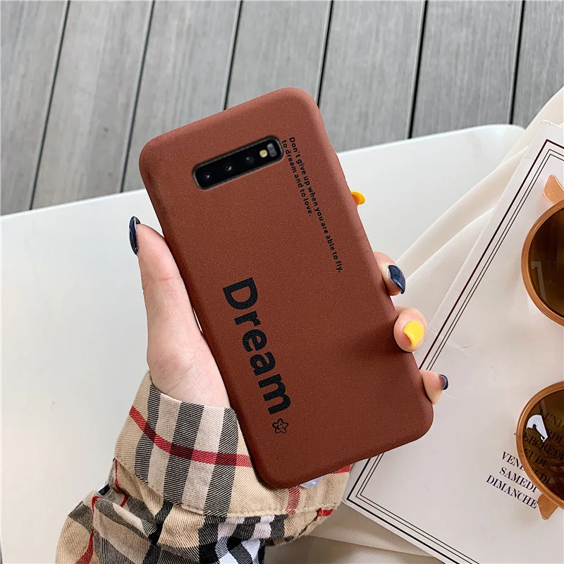 

grit matte letter case on for Samsung Galaxy s10 s9 s8 plus s10e s7 edge note 8 9 brown retro word soft tpu back cover fundas
