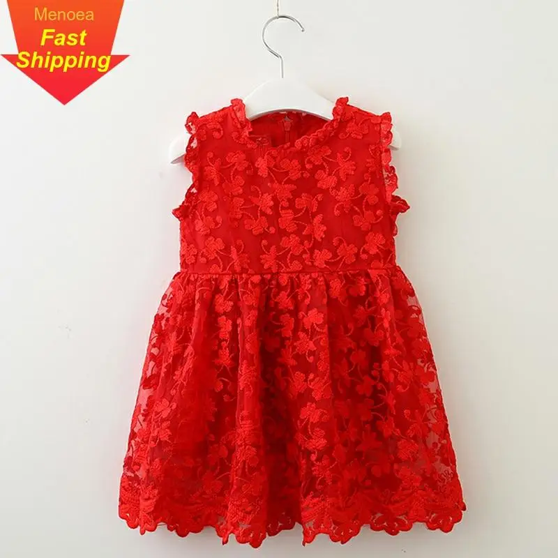 Girls Lace Dress New Princess Style Children Sleeveless Mesh Clothes Kids Solid-Color Wedding Dresses Girl Summer | Детская одежда и