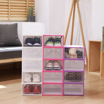 

6Pcs/set New Shoe Storage Box Shoe Organizer Drawer Transparent Plastic Rectangle PP Thickened Organizer Drawer Shoe Boxes J05