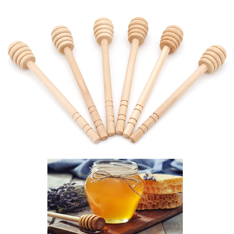 Wooden Honey Dipper Sticks Server Jams Syrup Drizzler Stirring Rod Long Handle Spiral Mixing Stick Honey Jar Dispense