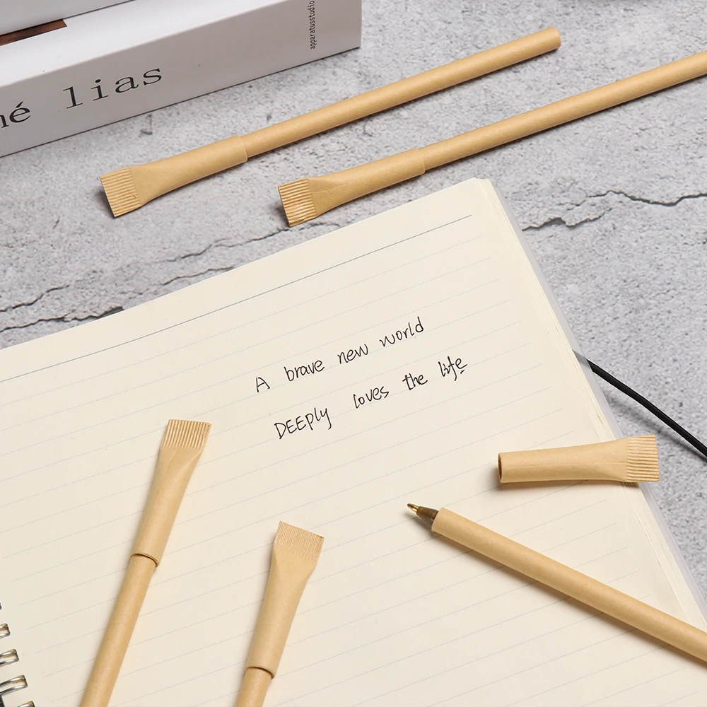 5Pcs Creative Toothpaste Shape Kraft Paper Pen Environmental Friendly Ballpoint School Office Signature Writing Pen Stationery