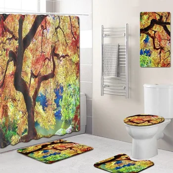 

Beautiful Scenery Bath Mat Bathroom Curtain Five-Piece Set Curtain Partition Curtain Floor Mat Bath Mat Toilet Cover Foot Mat