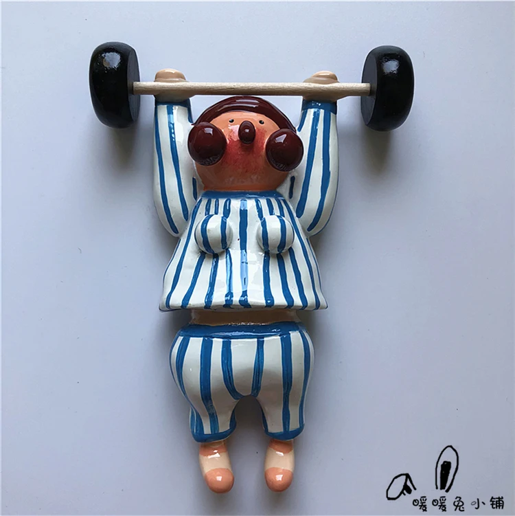 Cartoon weightlifting doll resin refrigerator sticker three-dimensional magnetic decoration | Дом и сад
