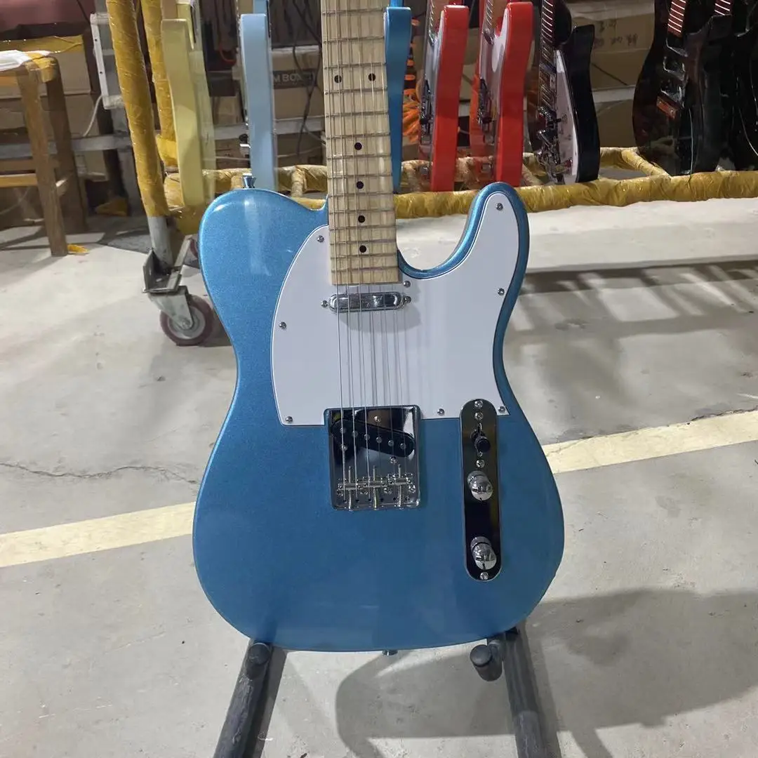 TELE Electric Guitar Metallic Blue Color Maple Fingerboard White Pickguard Chrome Hardware High Quality Guitarar Free Shipping | Спорт и