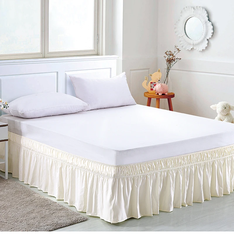

Quality Fabric Spread Wrap Around Bed Skirt Elastic Band Bed Ruffles Easy Fit Easy Off Fade Resistant Solid Color Bed Skirts
