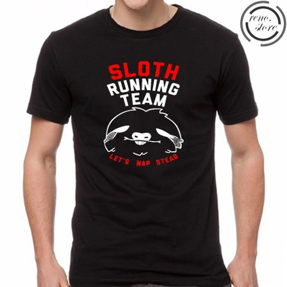 Ленивец бегущая команда логотип мужская Черная Футболка размер S M L XL 2XL 3XL| |