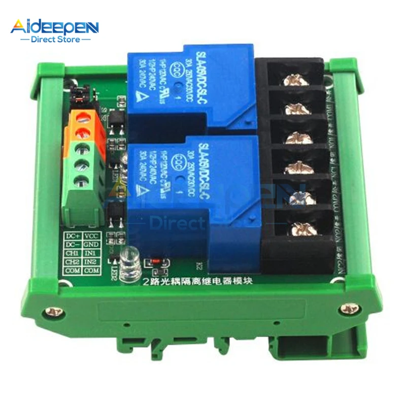 12V Постоянный ток, 5 В, 12 В, 24 В постоянного тока, 2 канала 30A высокого и низкого уровня триггерный релейный модуль с plc разъемом автоматический Управление модуль с направляющей для умного дома - Габаритные размеры: 12V