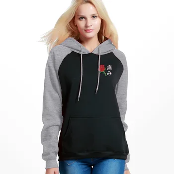 

Japanese Aesthetic Rose Hoodies Women Fleece Warm Hooded Sweatshirts Harajuku Streetwear Female Casual Raglan Hoodies Pullover