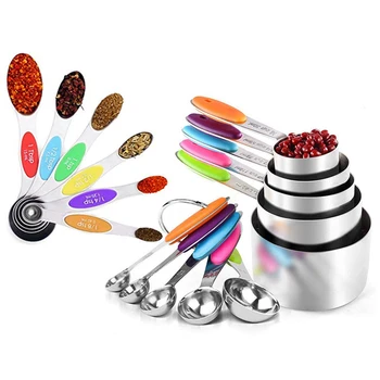 

Stainless Steel Measuring Cups and Spoons Durable Kitchen Cooking Baking Measuring Tools with Silicone Handles 16Pcs