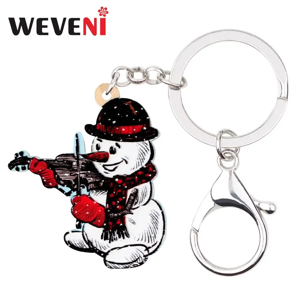 

WEVENI Acrylic Christmas Violin Fiddle Scarf Hat Snowman Key Chains Key Rings Car Bag Wallet Keychains Girl Women Charm Gift New