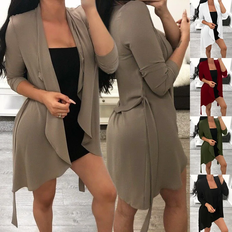 Femme Waterfall Open Front Kimono Cardigan Spring Autumn Ladies Long Sleeve Coat Woman Casual Loose Solid Jacket Top Outwear