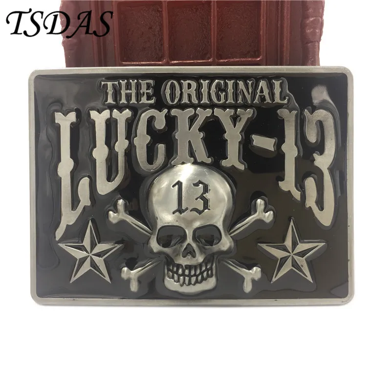 6 Супер крутой 3D LUCKY 13 череп металлические пряжки для ремня черное покрытие серебряная пряжка для ремня для 4 см ремень модные мужские джинсы аксессуары - Цвет: 6