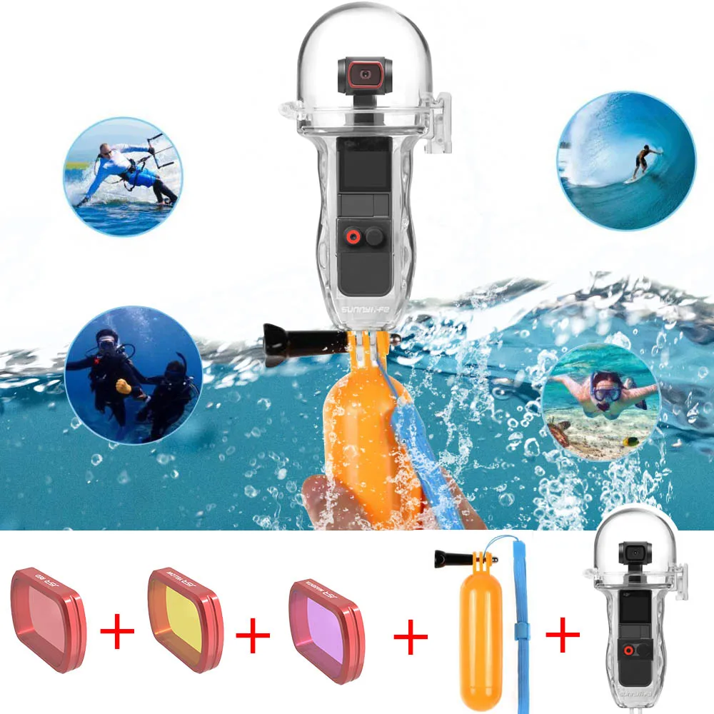 Для DJI OSMO Карманный корпус для дайвинга водонепроницаемый протектор для Osmo карманные аксессуары+ погружение красный желтый цвет фильтр+ палка Полюс - Цвет: Черный