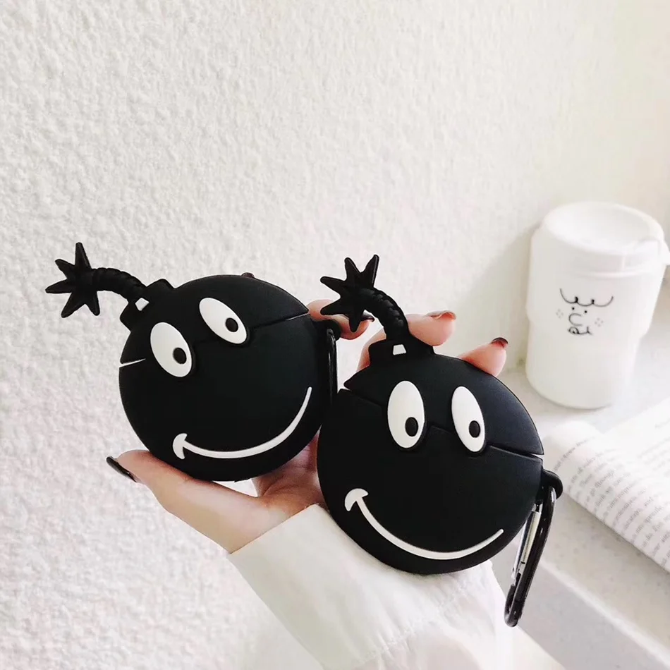 

3D NEW Silicone Earphone Case For Airpods Case Cute Smile Cover For Apple Air pods Headset Case Headphone Case Cover Ring Strap