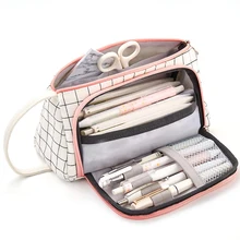 MoneRffi большой емкости, креативная вместительная косметическая сумка парусина, пенал, модная многослойная канцелярские принадлежности на молнии, школьная сумка-карандаш