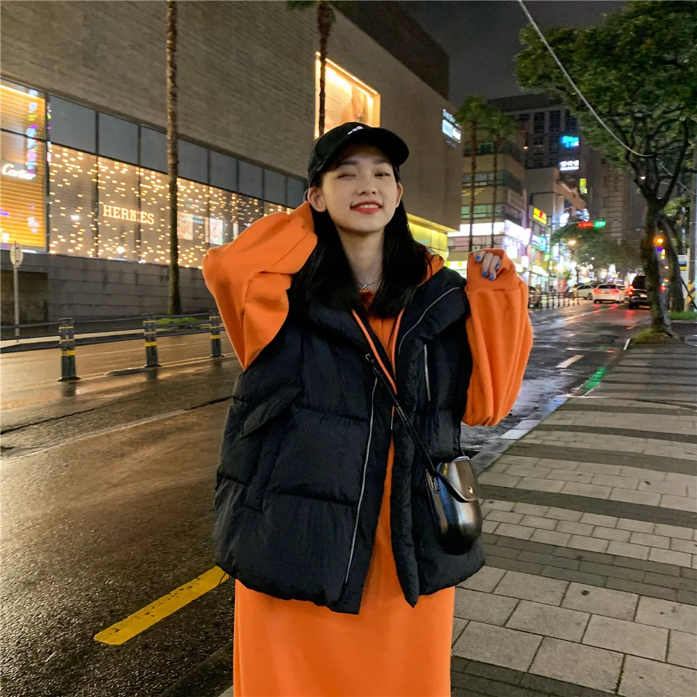 Down Feather Cotton Vest Women's New Style Autumn And Winter Short Students Bread Cotton Coat Sleeveless Coat Thick Waistco