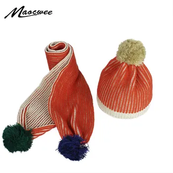 

New Children Two-Piece Set Winter Beanie Hat Scarf Set Knitting Thick Keep Warm Suit Autumn Cute Scarf Hat Bonnet For Girls Boys