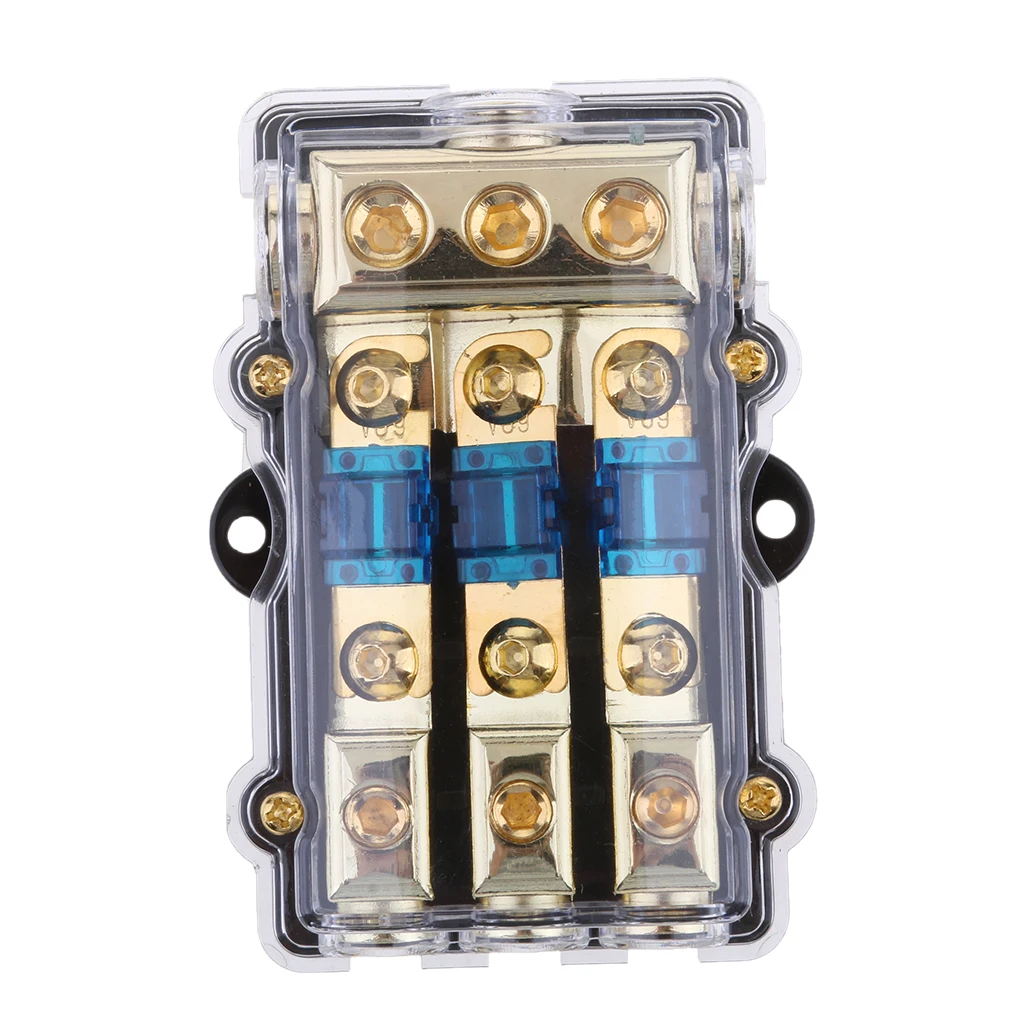 3 Way Power Distribution Block 4/8 AWG Gauge AGU Fuse Holder 60A(3in 1out)
