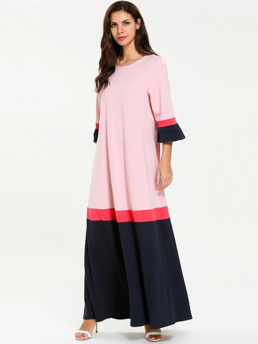 Muslim Parent-child Abaya Long Dress Mother Daughter Kaftan Jilbab Casual Robes Family Matching Outfits Dress Color Block Gown