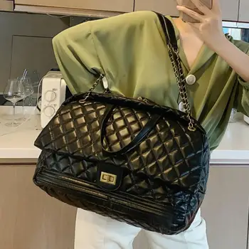 

High Capacity Shoulder Messenger Bag Travel Bag Lattice Large Tote Bag New High Quality PU Leather Women's Designer Handbag