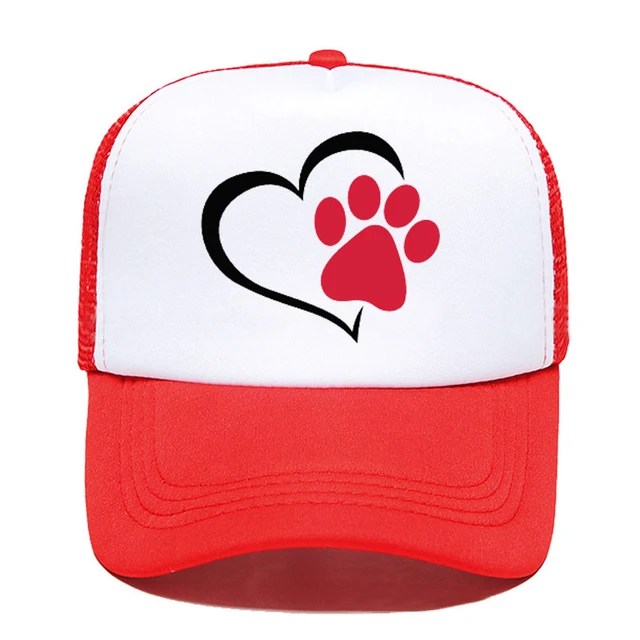 Cartoon Cute Dog Paw with Peach Heart Love Pet Mesh Hats For Men