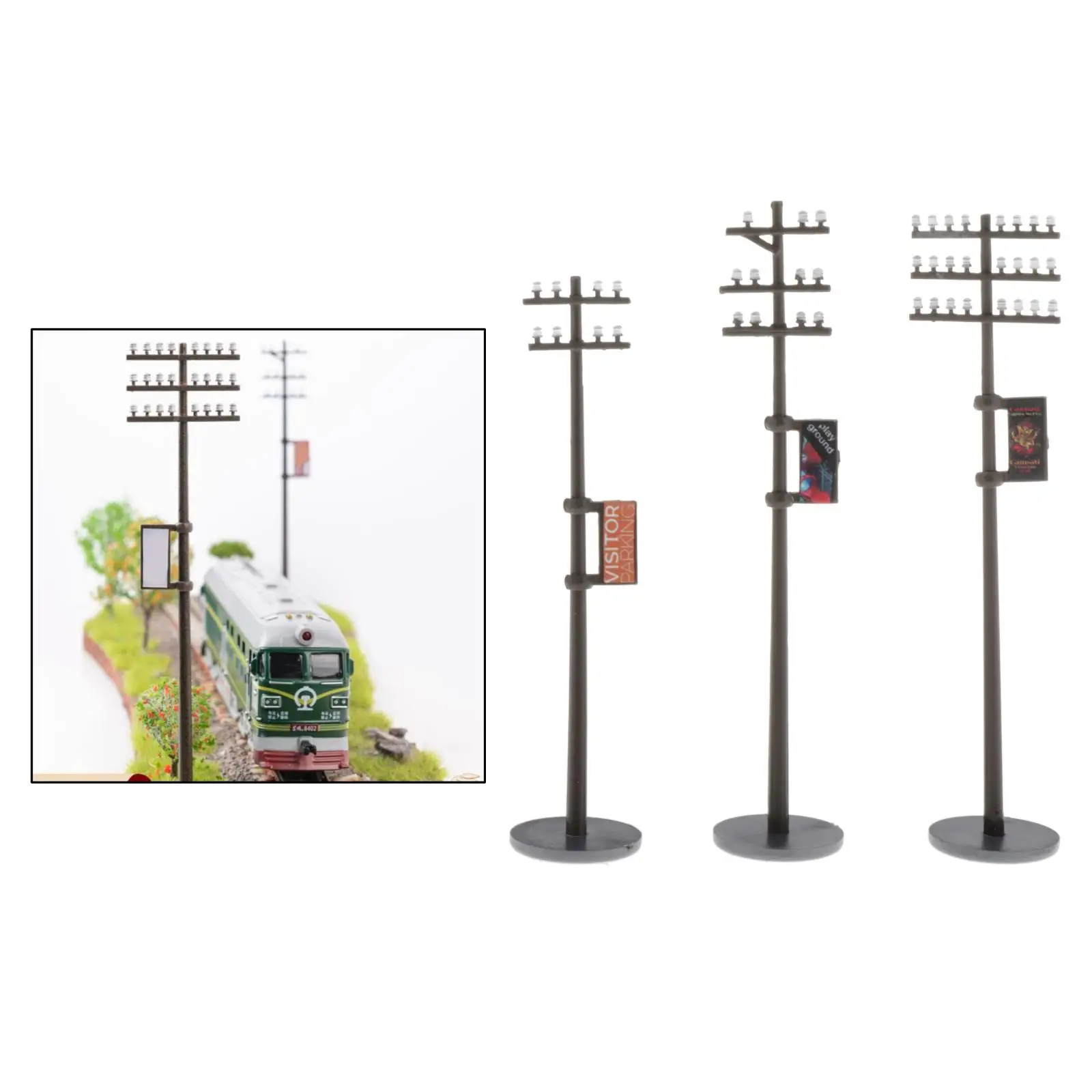 HO Scale 1:42 Plastic Telephone Poles for Train Railroad Layout Accessories 3pcs