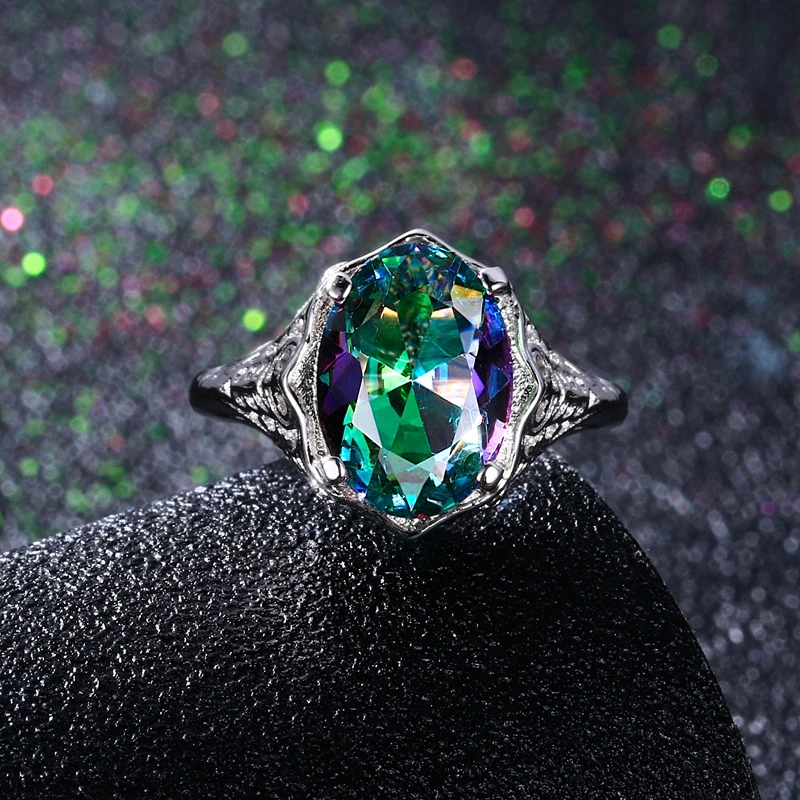 Silver Ring Genuine Rainbow Fire Mystic Topaz Ring S925 Silver Ring Fine Jewelry Gift For Women Lady Girls