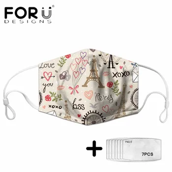 

FORUDESIGNS Harajuku Landon Pairs Love Printed Face Masks Cute Style Women Clothing Accessories Washable Mascara with Filters