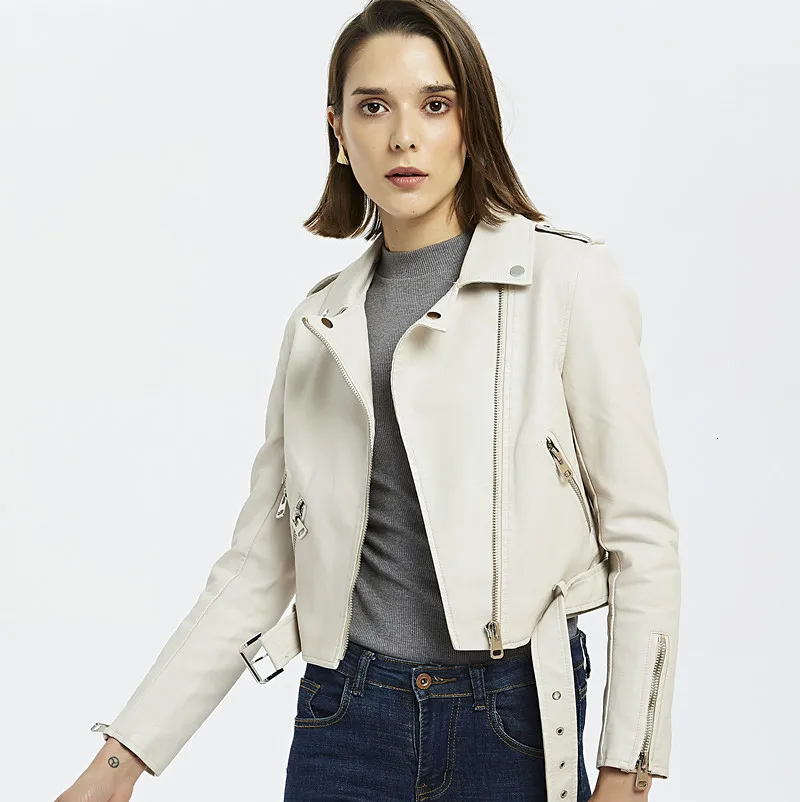 

New Design Motor Leather Jackets Women Winter Thicken Basic Zipper Short Belt PU Coats Jaket Lether Female Biker Outerwear 2019