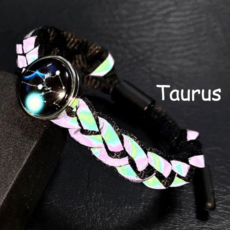 12 Созвездие зодиака мужской браслет отражающий свет тканый браслет сделать пожелание панк широкие браслеты для друзей человек - Окраска металла: Taurus