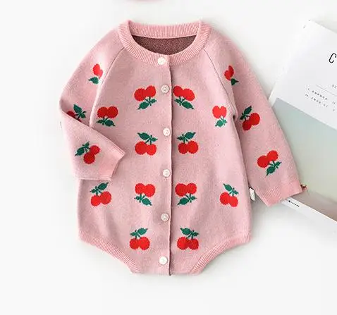 pink romper Зимний и осенний Детский свитер с фруктами, боди, одежда для маленьких девочек, детский комбинезон - Цвет: pink romper