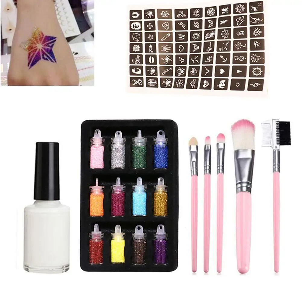 Temporary Tattoo Set Flash Diamond Glitter Flash Powder For Temporary Tattoo Set Kids Face Body Painting Art Makeup Tools