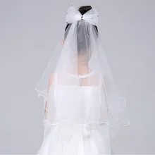 

2021 Elegant Short Bow Wedding Bridal Veil With Comb Child Flower Girl First Communion Elbow Length 70CM