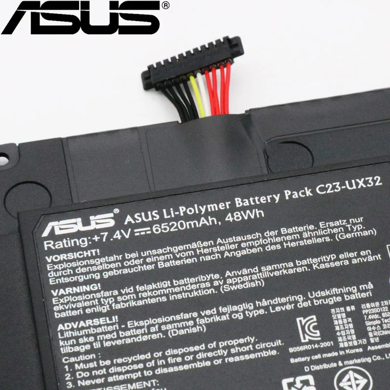 ASUS 6520 мА/ч, C23-UX32 Аккумулятор для ноутбука ASUS VivoBook U38N U38N-C4004H ZenBook UX32 UX32A UX32VD UX32LA 7,4 V