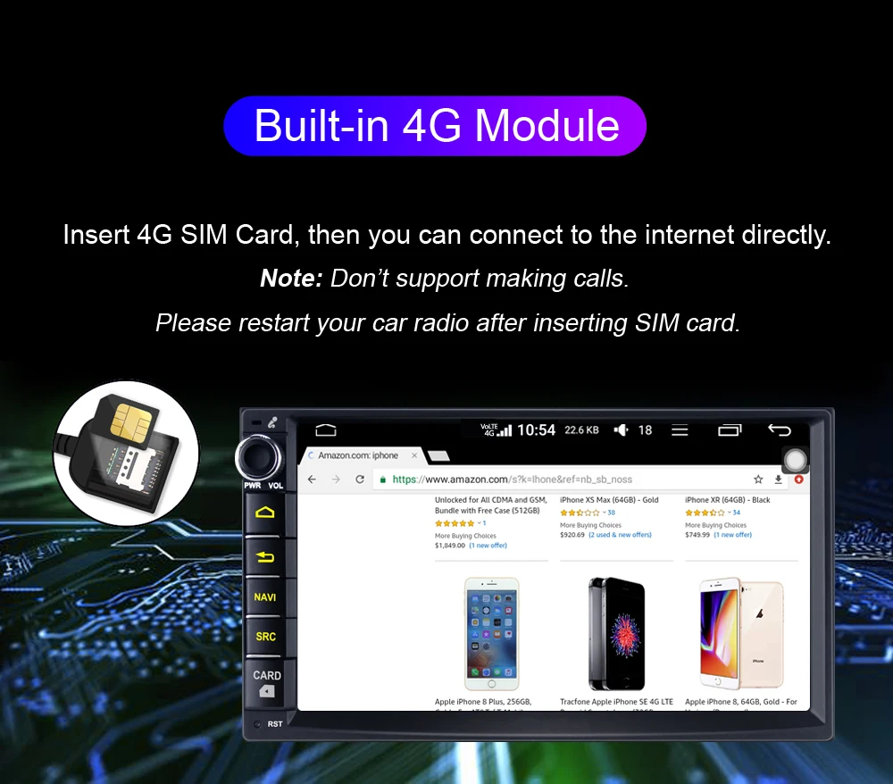 Полный RCA видео выход ram 4 Гб " Android 8,1 универсальный автомобильный Радио стерео 2 Din с 4g sim-карты Carplay gps Радио мультимедийный плеер