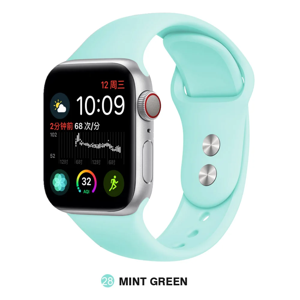 Mint green Ремешок для Apple 38 мм 42 мм iWatch 5 ремешок 44 мм 40 мм ремешок спортивный силиконовый браслет часы Apple correa 4 3 2 1 Аксессуары - Band Color: Mint green