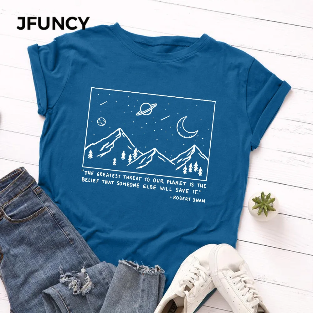 Футболка JFUNCY женская с принтом хлопковая рубашка коротким рукавом топ большие
