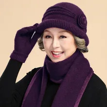 Winter Middle-Aged And Elderly Mother Hat Plus Velvet Padded Warm Woolen Knitted Hat For Old Lady