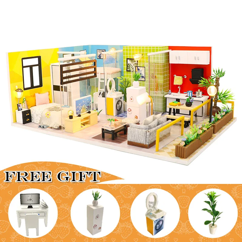 M043 CUTEBEE DIY деревянный кукольный дом кукольные домики миниатюрная кукольная мебель набор игрушек для детей Рождественский подарок M038 - Цвет: M043