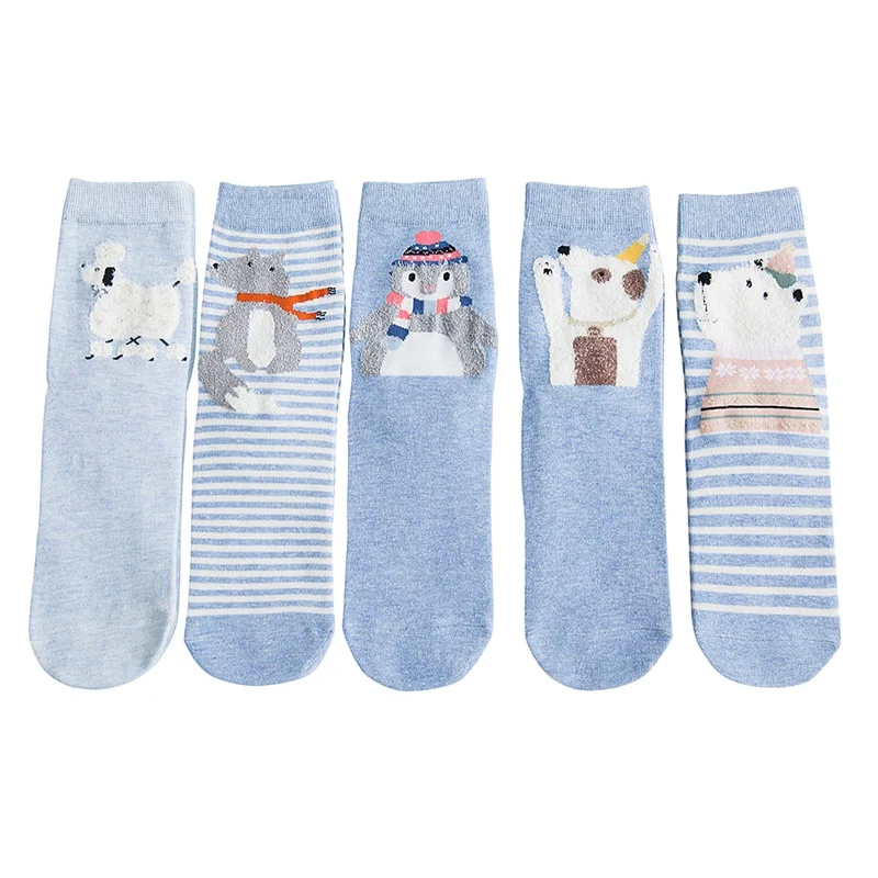 5 пар носков, женские носки с мультяшными животными, японский тренд, длинные женские носки без пятки, Новинка