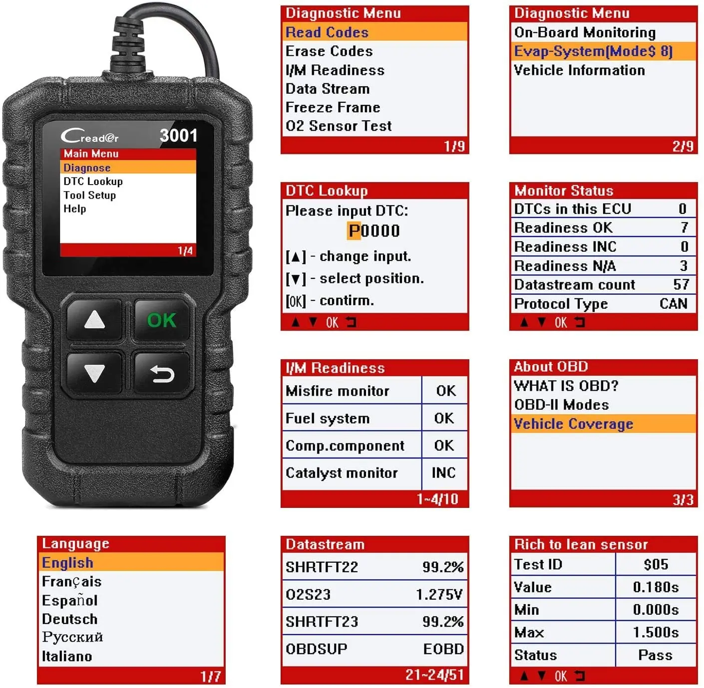 LAUNCH CR3001 V2.0 Creader OBDII EOBD Engine Check Clear Fault code Auto Diagnostic Tool DIY OBD Scanner Lifetime free pk ELM327 4