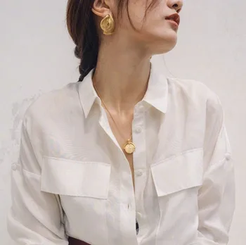 

Minority trendsetters Rome abstract art gold coin pendant all-match texture brass gold plated necklace female