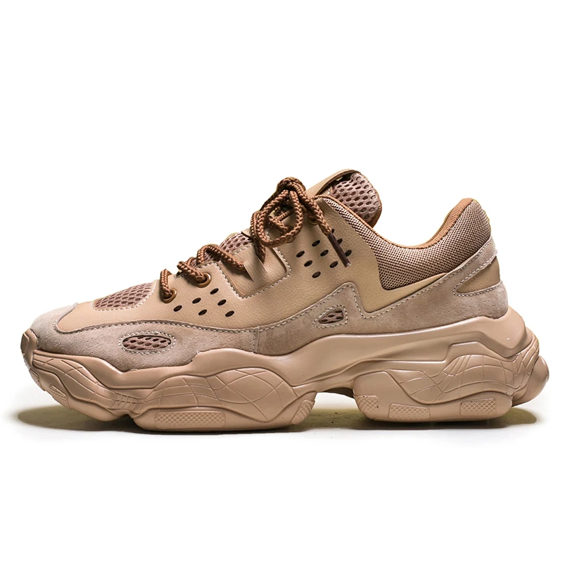 Модная мужская обувь; дышащая Спортивная обувь для мужчин; кроссовки на массивном каблуке; уличная спортивная обувь; мужская кожаная обувь для тренировок и прогулок - Цвет: Коричневый
