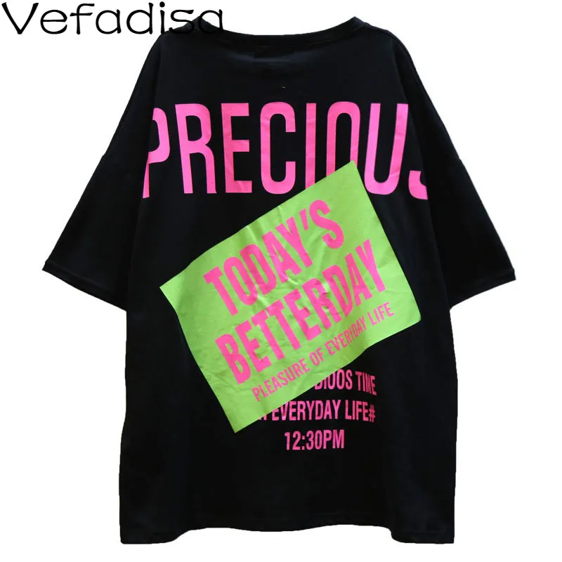 Женская футболка с буквенным принтом Vefadisa черная небесно-голубая Повседневная