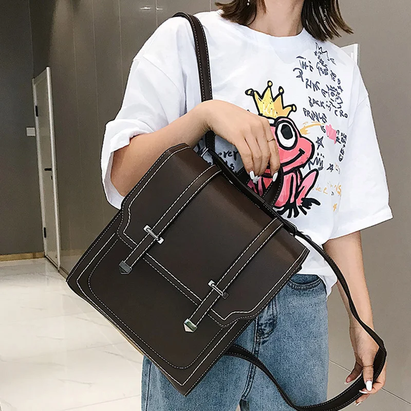 Женский винтажный кожаный рюкзак Большая вместительная школьная сумка из